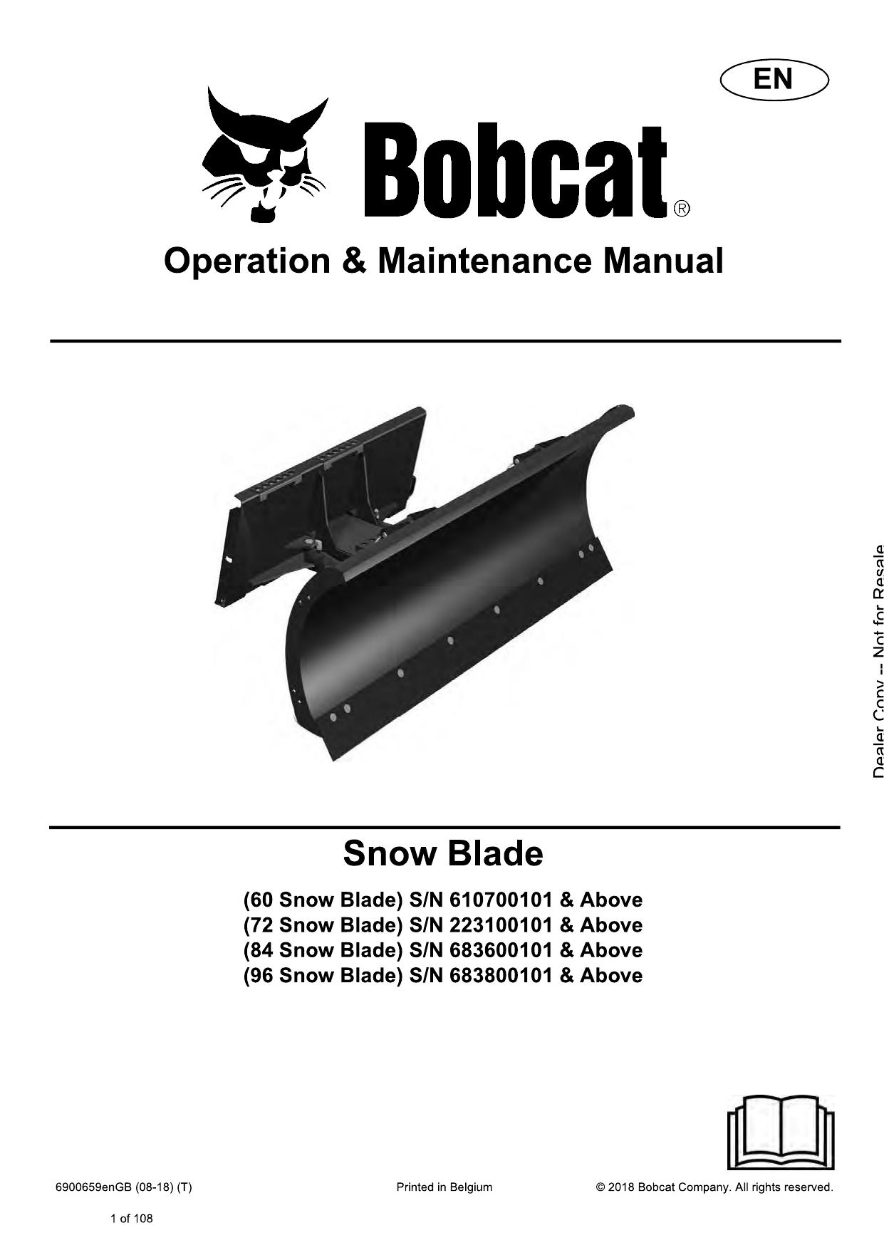 60 72 84 96 Snow Blade Operation & Maintenance Manual Bobcat